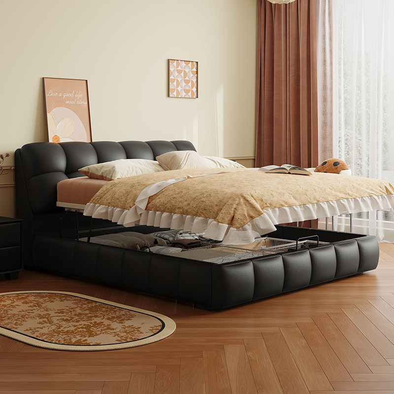 Modern Minimalist Soft-Covered Puff Bed, Cream-Style Master Bedroom Double Bed, Italian-Style Minimalist Mid-Century Style Storage Leather Bed Modern Minimalist Soft-Covered Puff Bed, Cream-Style Master Bedroom Double Bed, Italian-Style Minimalist Mid-Century Style Storage Leather Bed
