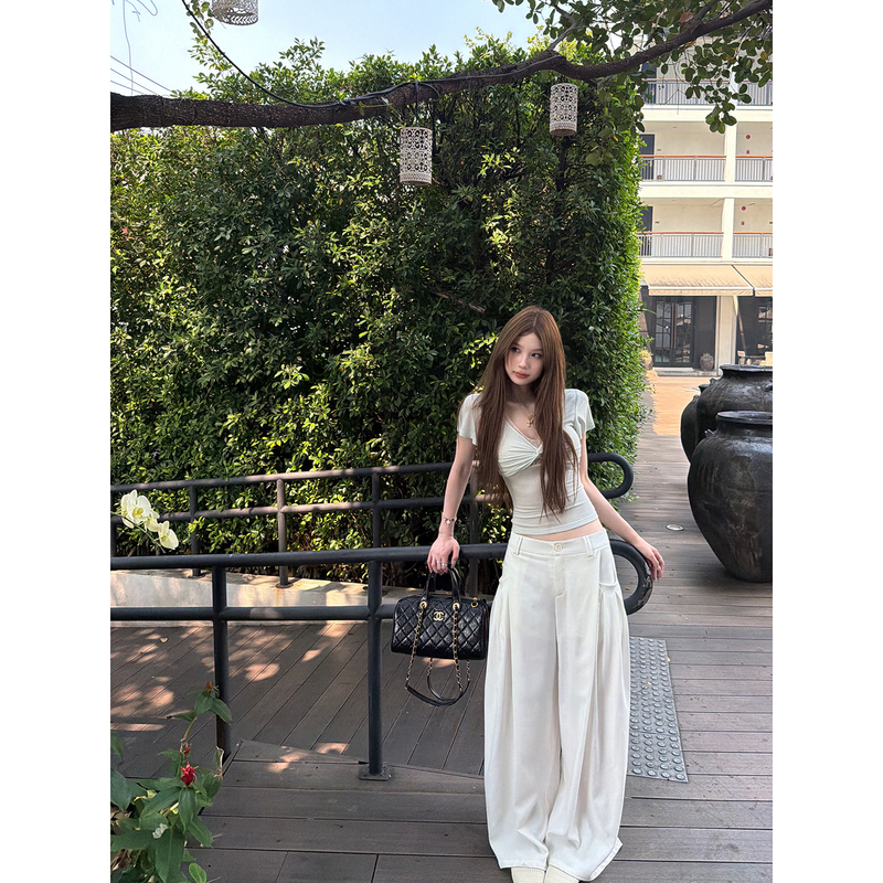 Tongiiuu Light Oxygen Old Money Lyocell Linen Casual Pants Women's Lazy Loose Straight Slimming Wide-Leg Trousers