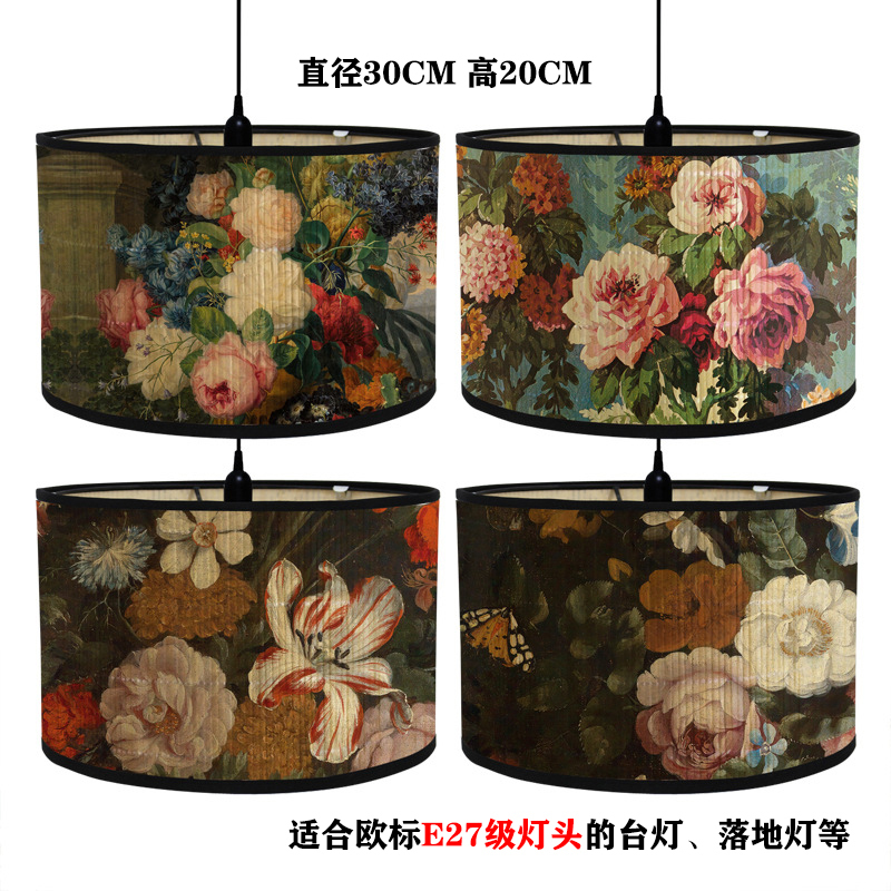 Removable Bamboo Hand-Woven Light Shade with Vintage Floral Print Table Lamp Homestay Decorative Chandelier Lampshade Removable Bamboo Hand-Woven Light Shade with Vintage Floral Print Table Lamp Homestay Decorative Chandelier Lampshade