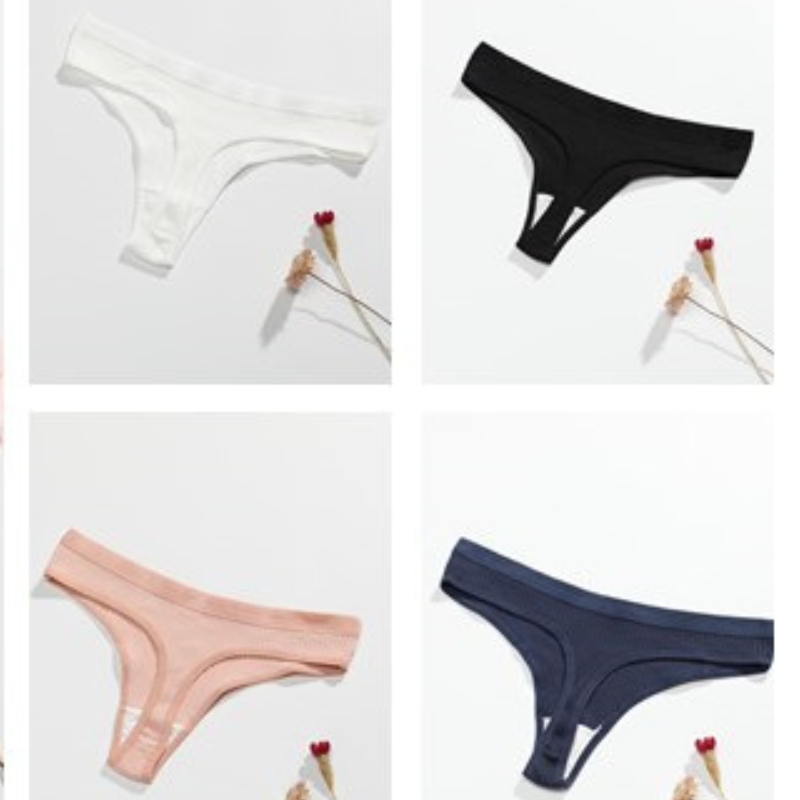 Women's Panties Seamless Ribbed Thongs Low Waist Underpants-Taobao