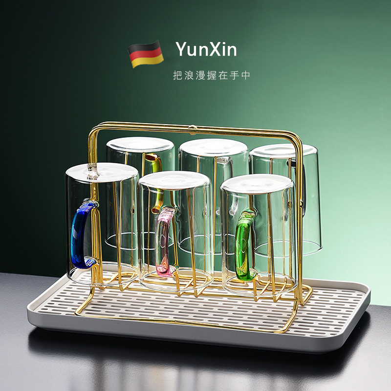 German Six-Color Transparent Glass Cup with Handle for Living Room, Heat-Resistant Tea Cup, Hospitality Set