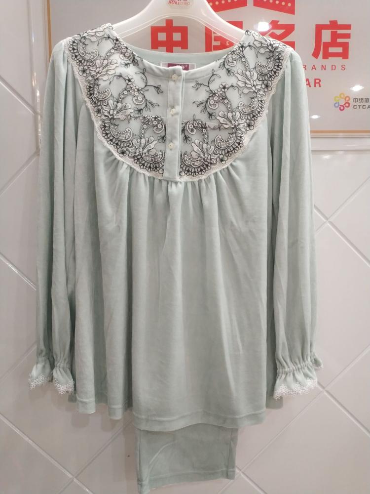 Bộ đồ ngủ tiêu chuẩn Mỹ mới mùa thu đông ngỗng thêu thêu ấm áp dài tay phục vụ gia đình phù hợp với 83323 XXL đồ bộ mặc nhà cao cấp