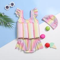 Childrens buoyant swimsuit one-piece rainbow color girl baby cute and sweet 2024 new style swimsuit