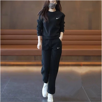 Nike Sports Suit Womens Autumn and Winter Casual Wear Fashionable Round Neck Long Sleeve Cotton Sportswear Age Reduction Plus Velvet Womens Clothing