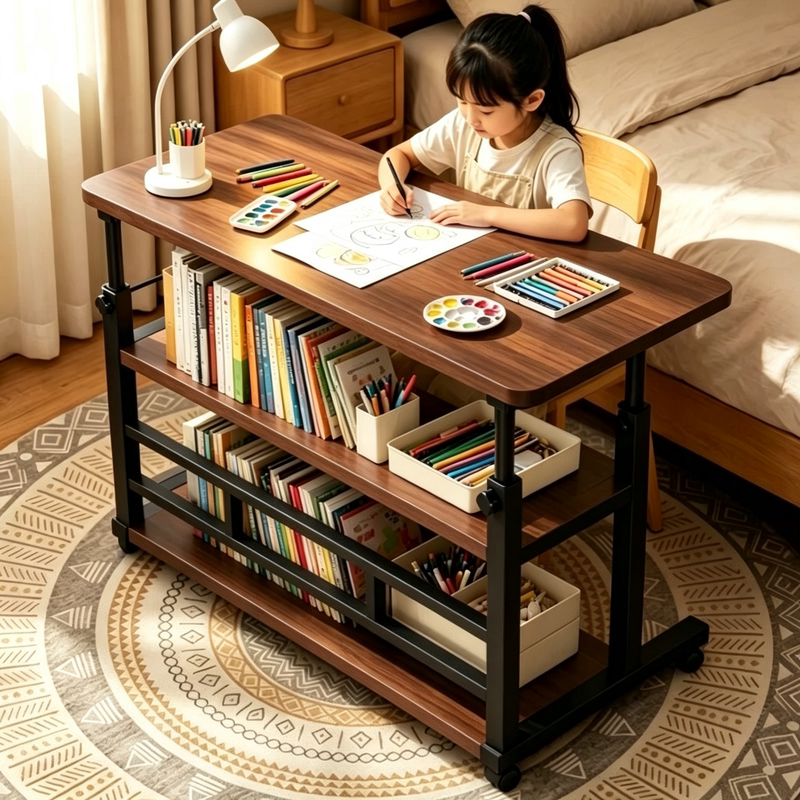 Bedside Table, Movable and Adjustable Height Computer Desk, Simple Home-Use Student Writing Desk, Children's Bedside Small Desk