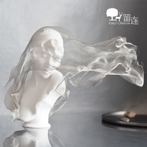 Metal Veil Girl Art Statue Nordic Soft Decoration Ornaments Entrance Living Room Light Luxury Creative Character Sculpture