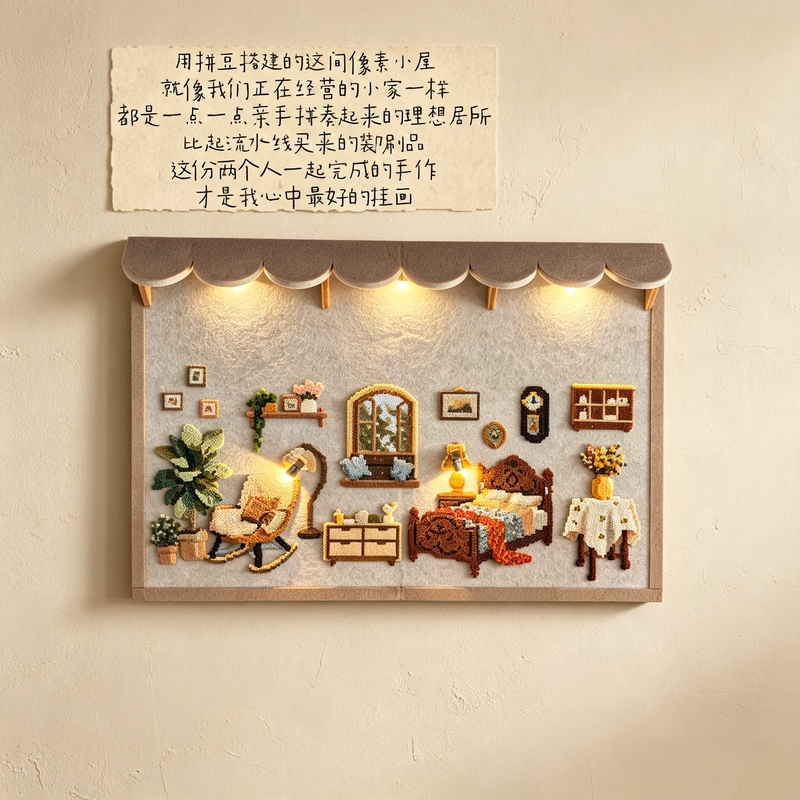 Felt Board Pixel House DIY Handmade Scenery Collage Girls' Bedroom Wall Decoration Photo Vision Board