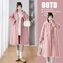 2023 new winter maternity wear lamb hair horn button coat thickened mid-length knee-length Korean style maternity coat