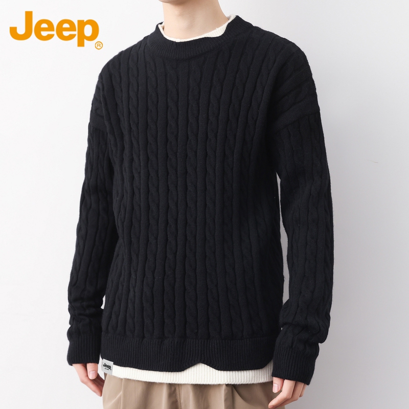 Jeep Casual Sweater Men's Spring and Autumn New Trendy Round Neck Cable Knit Versatile Top