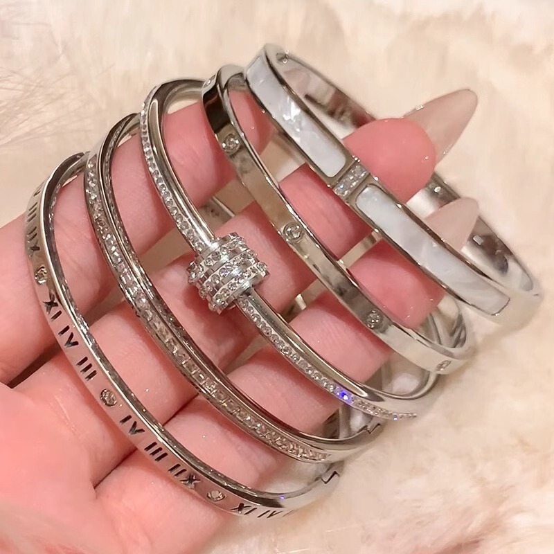 Silver Titanium Steel Bracelet for Women, High-End Zircon Plain Ring Bracelet, Jewelry Silver Bracelet, Bracelet String, New Style