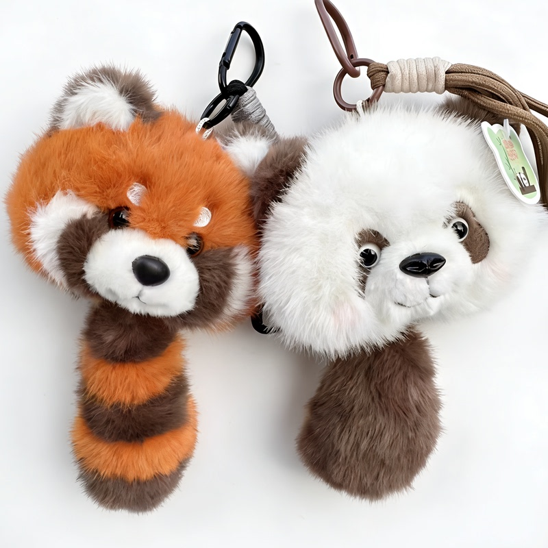 Flower-Patterned Raccoon Head with Tail Stretching and Making a Sound, Seven-Piece Red Panda Backpack Pendant Wrist Strap Accessory, Same Style as Chengdu Base