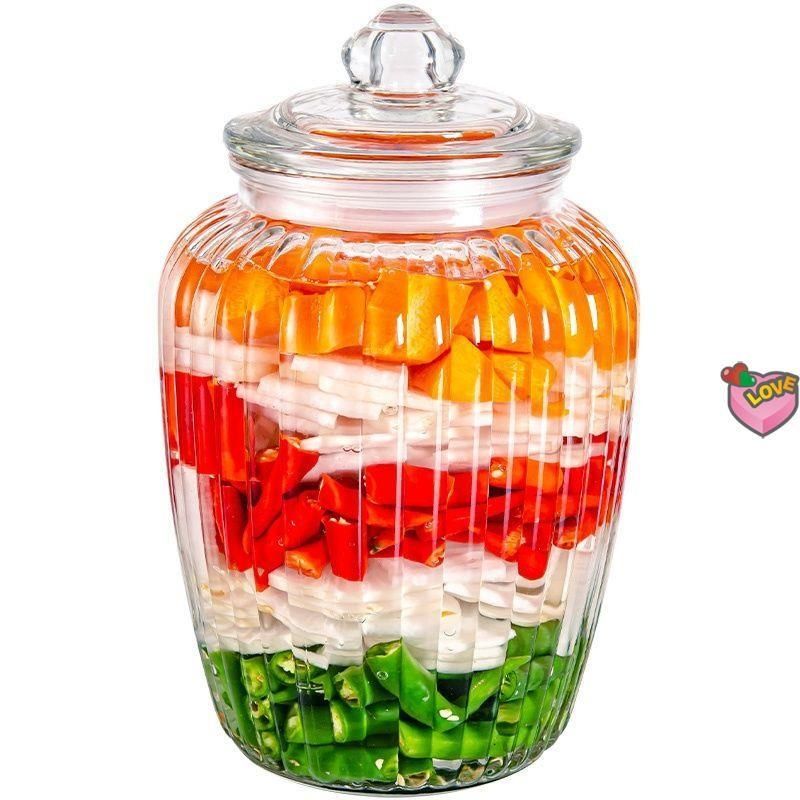 Transparent glass jar home curing sealed canned salted vegetable glass bottle with lid pickle small pickle jar with storage jar-Taobao