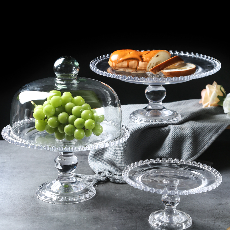 Transparent Glass Tall Cake Tray with Lid, Dessert Table Display Stand, Fruit Plate, Buffet Bread and Snack Display