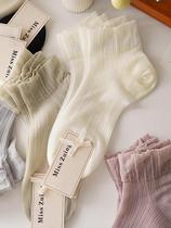 Bingbing Socks Womens Summer Thin White Mesh Breathable Sweat-Absorbent and Deodorant Summer Ice Silk Boneless Boat Socks Trendy