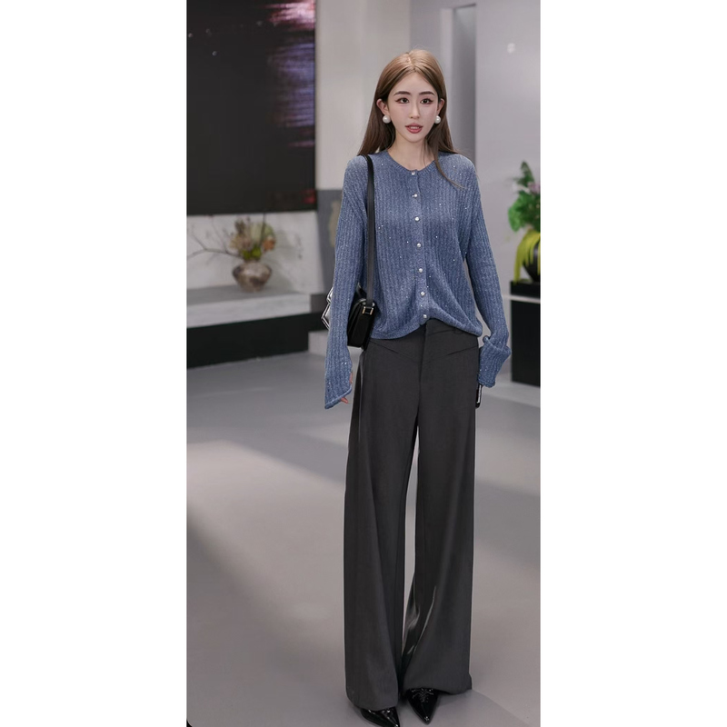 Zq【Exclusive for Xin Yi Fans】2026 Autumn New Sequined Blue Knitted Versatile Cardigan Jacket