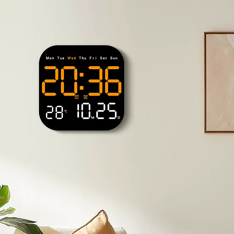 Simplified large -screen digital clock multi -function LED square electronic clock living room hanging clock