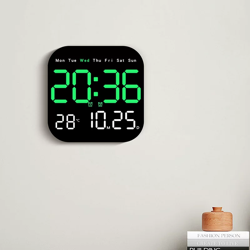 Simplified large -screen digital clock multi -function LED square electronic clock living room hanging clock