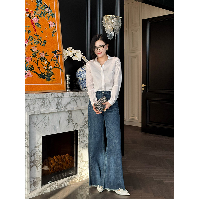 Yuan Yiling [Classic] Light Luxury White Shirt for Women, High-End Base Layer, Long Sleeve, Cotton, Simple and Casual, Autumn 2026