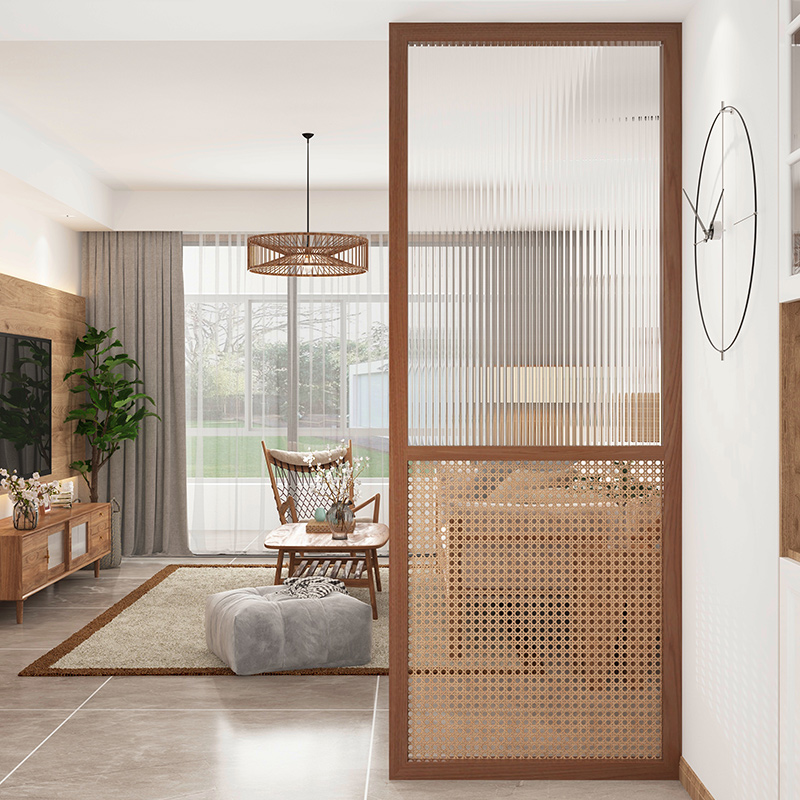 New Chinese Solid Wood Screen Partition Day Style Genguan Household Facing into the Entrance Door Long Iridescent Glass Shelter Custom-Taobao