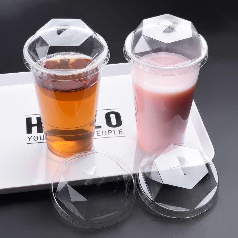 Diamond cover disposable 90 95 Creative transparent plastic hexagonal hexagonal milk tea Beverage cup lid semicircle lid whole box-Taobao