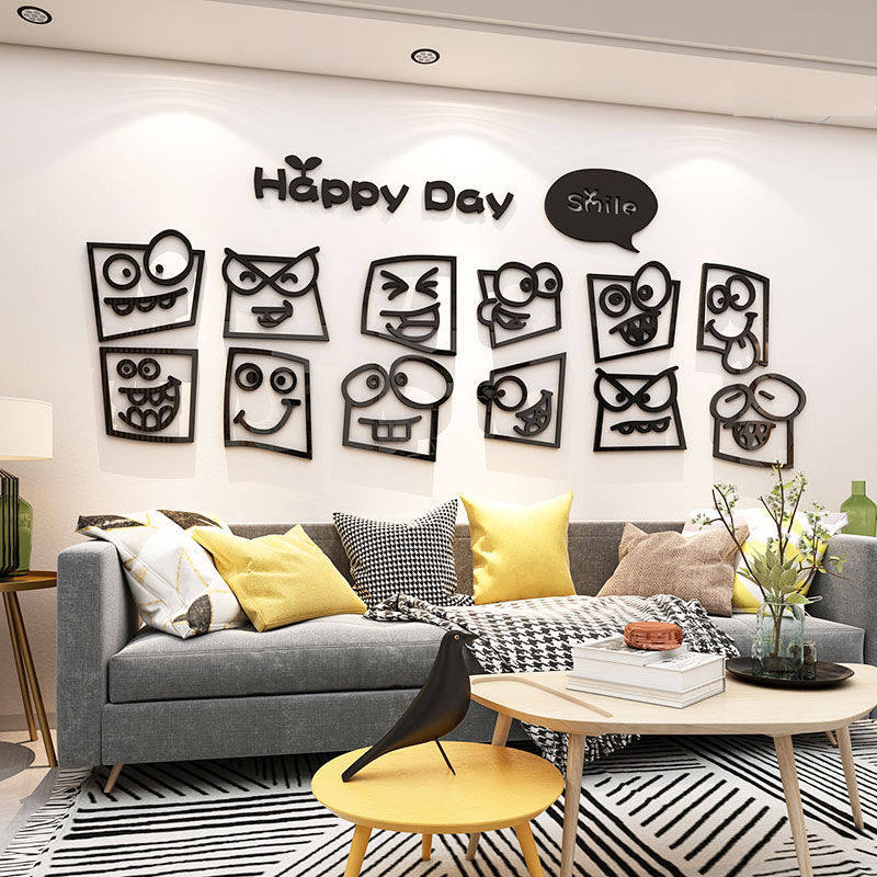 Funny expression 3d Solid wall sticker living-room sofa Background wall stickup TV Wall decoration stickers Inwind-Taobao