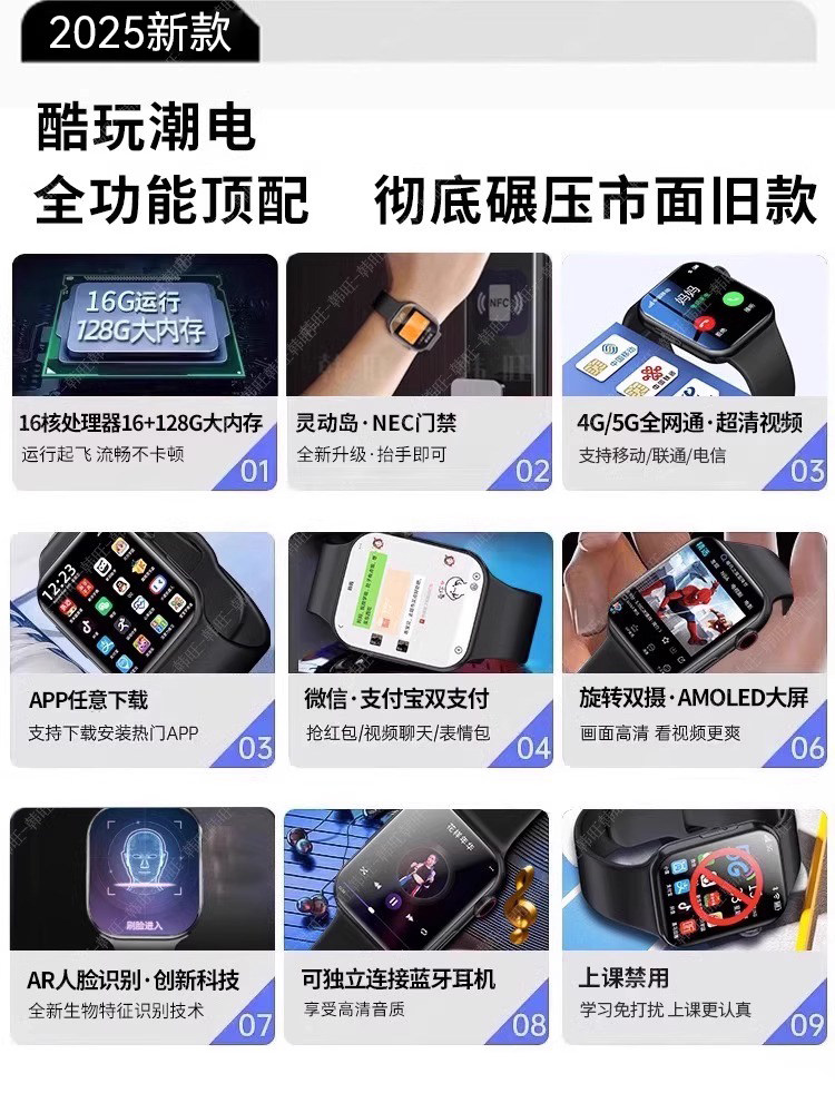 Official Genuine 5g Full-Network Android Large-Screen Smart Phone Watch with Card Slot, Wifi Download, Internet Access, Specially Designed for Teenagers, Middle and High School Students, Children, Women, Men, Nfc, Heart Rate, Adult Use