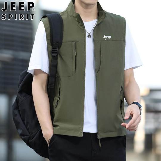Jeep Spring and Autumn Thin Vest Men's Sports Casual Vest Outdoor Multi-Pocket Vest Jacket Men's Clothing