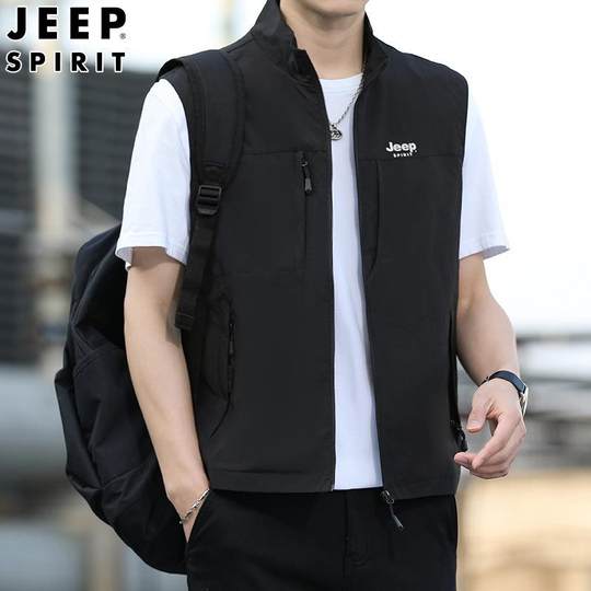 Jeep Spring and Autumn Thin Vest Men's Sports Casual Vest Outdoor Multi-Pocket Vest Jacket Men's Clothing