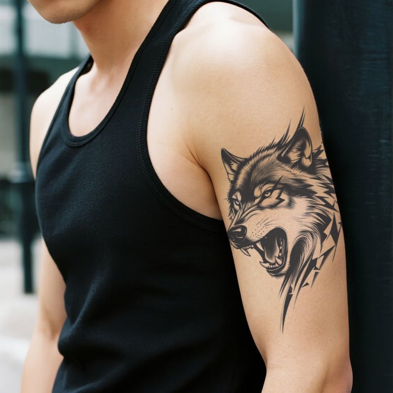 Personalized Wolf Head Herbal Juice Tattoo Stickers, Non-Reflective, Waterproof, Long-Lasting for Women, Semi-Permanent for Men, Realistic Tattoo to Cover Scars