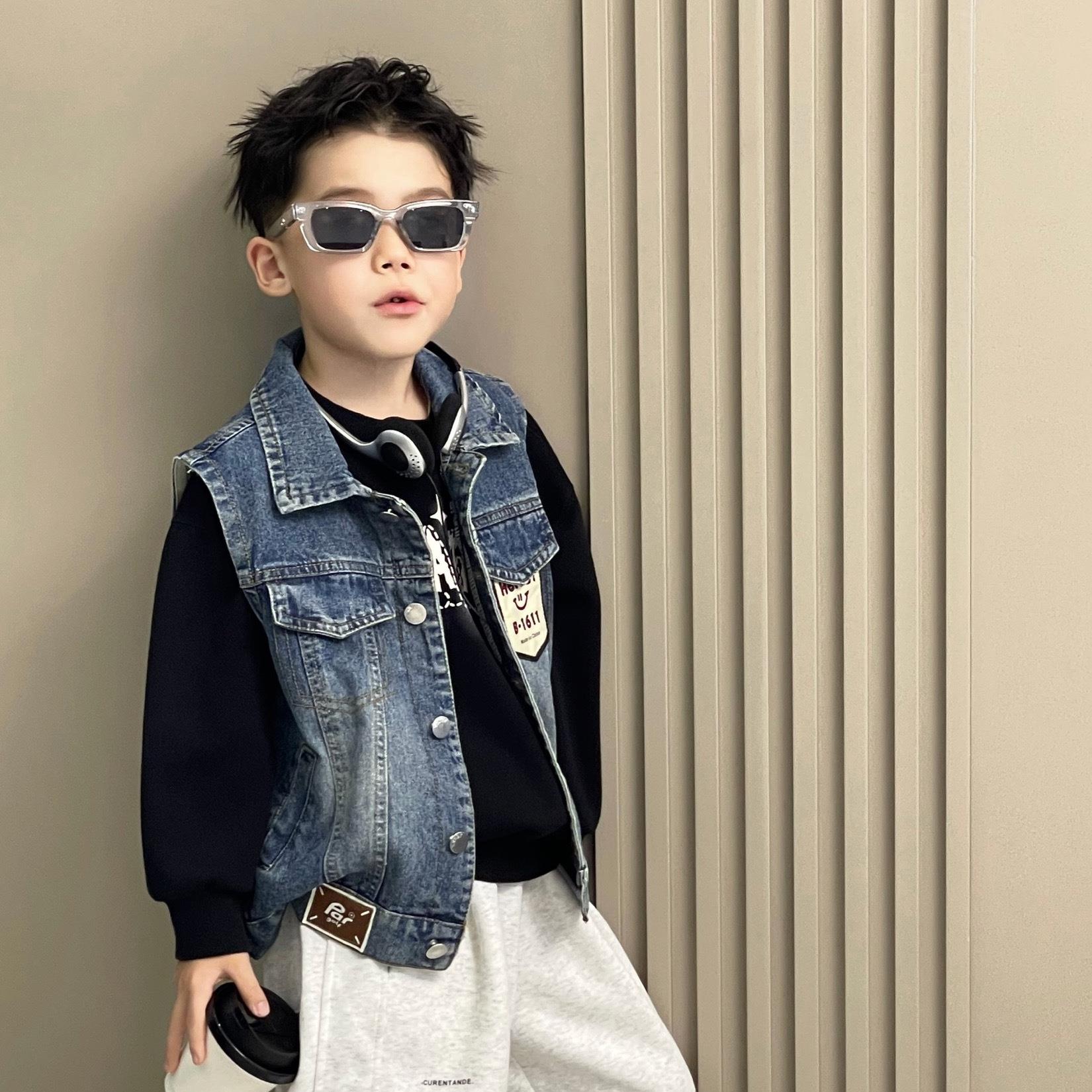 Next Road ボーイズ デニムベスト 秋冬 ウエストコート クールアウターベスト 子供用ベスト 春秋服