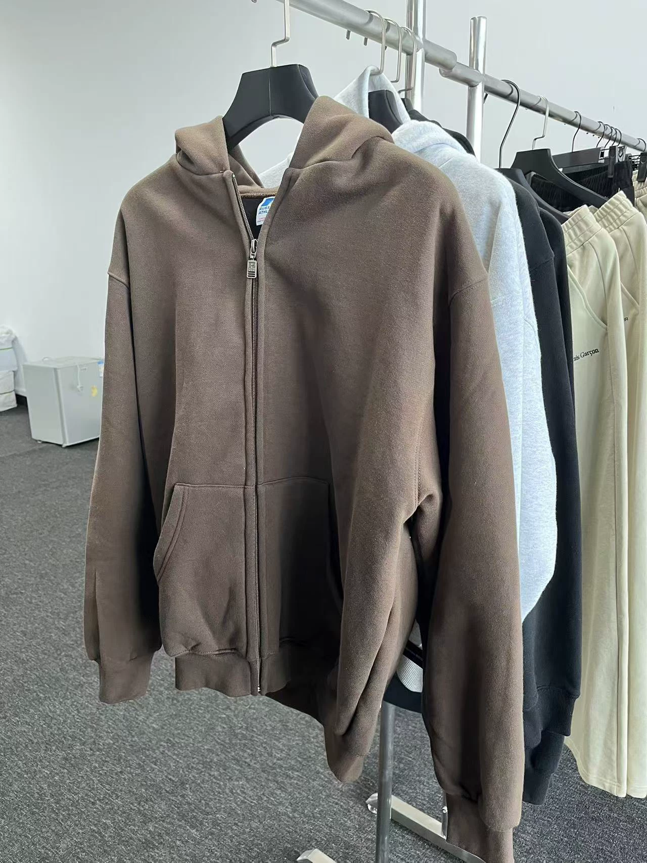 Независимый винтажный Russell 90s худи Cleanfit плюс-м молния черно-коричневый