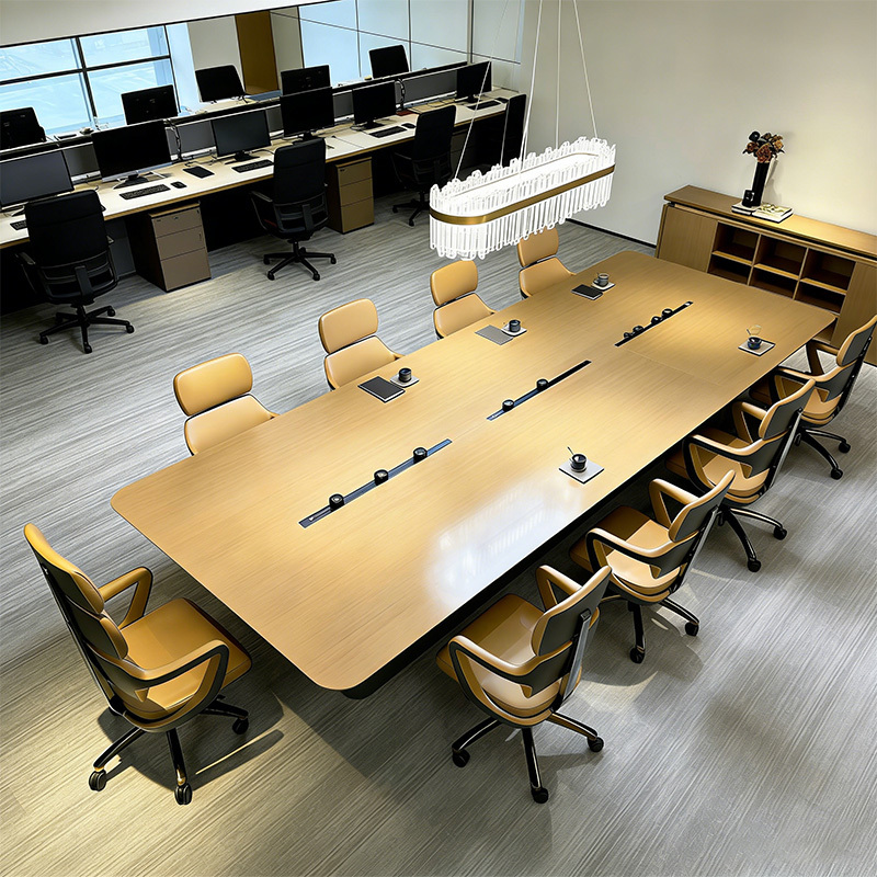 Modern Simple Solid Wood Conference Table 2026 New Model North American Black Walnut Light Luxury High-End Business Negotiation Table and Chairs