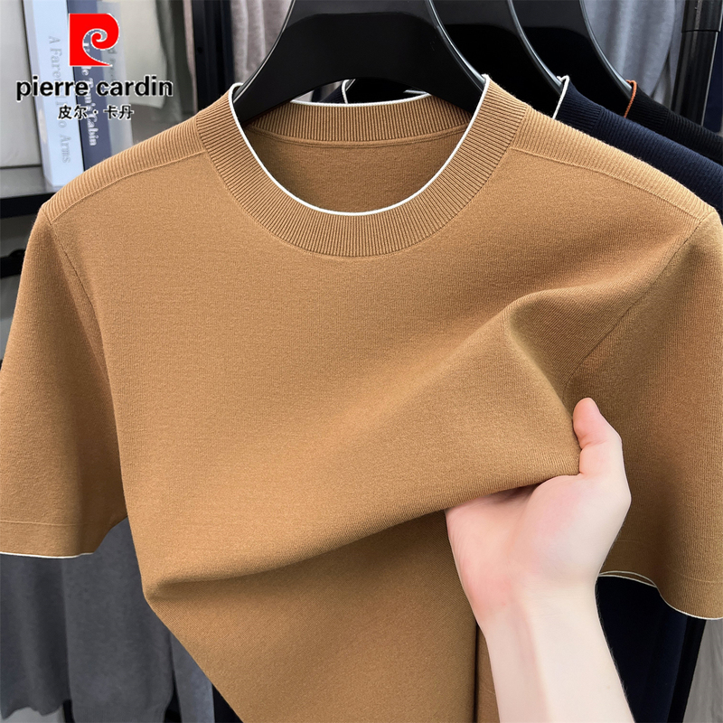 Pierre Cardin 2026 New Short-Sleeved Sweater for Autumn and Winter, Men's Casual Versatile Round-Neck Middle-Aged Knitted Base Shirt