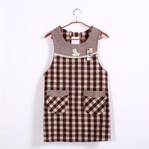Japanese style thickened cotton and linen fabric plaid apron for home kitchen cleaning cute Korean style cover summer clothes milk tea shop special