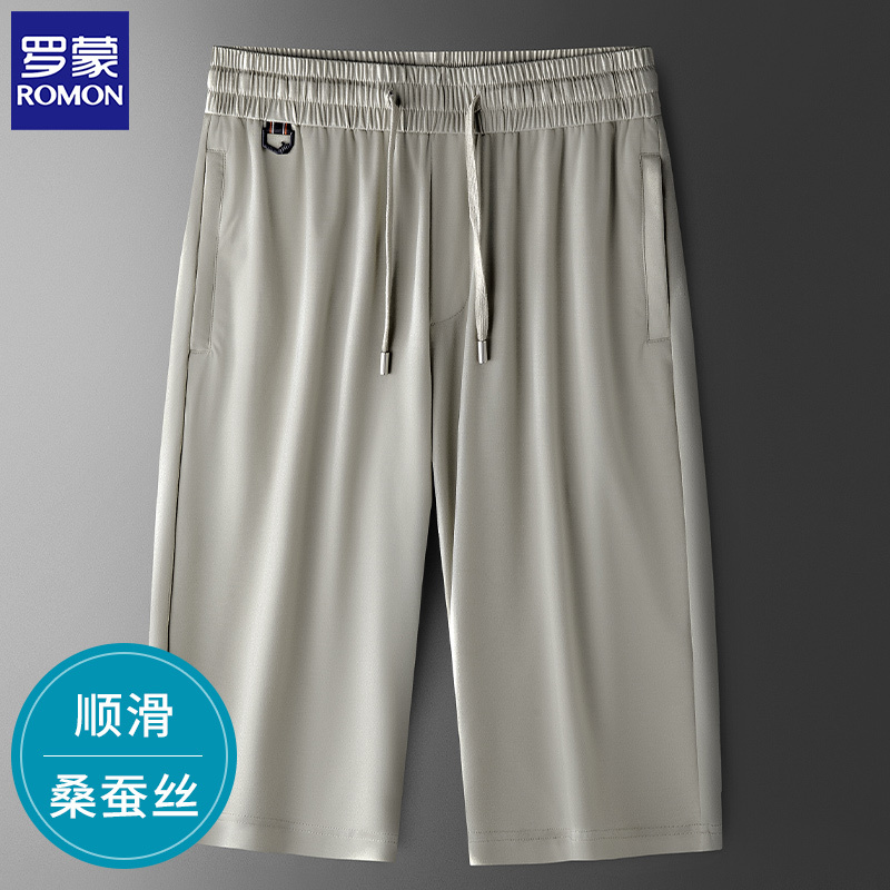 Romon Silk Sports Shorts Summer Thin Breathable Capri Pants Summer Wear Men's Loose Casual Tencel Men's Pants