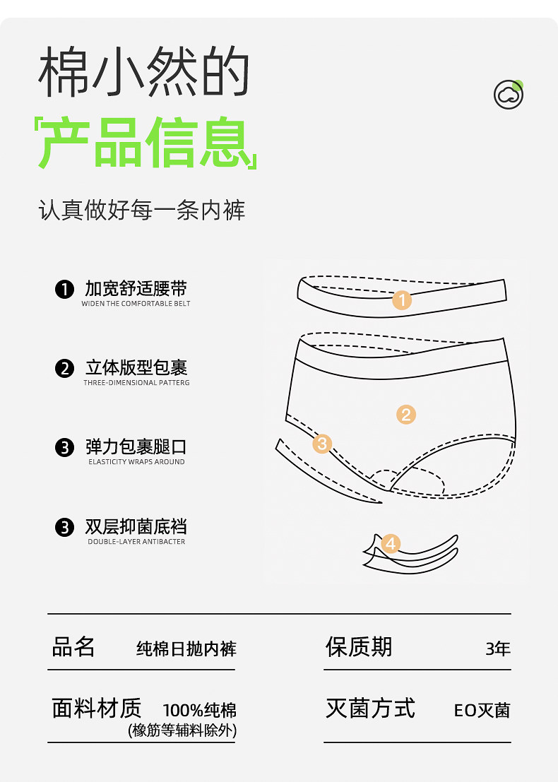 棉小然纯棉一次性内裤7A抑菌孕产差旅日抛裤EO灭菌免洗直穿8 — 24