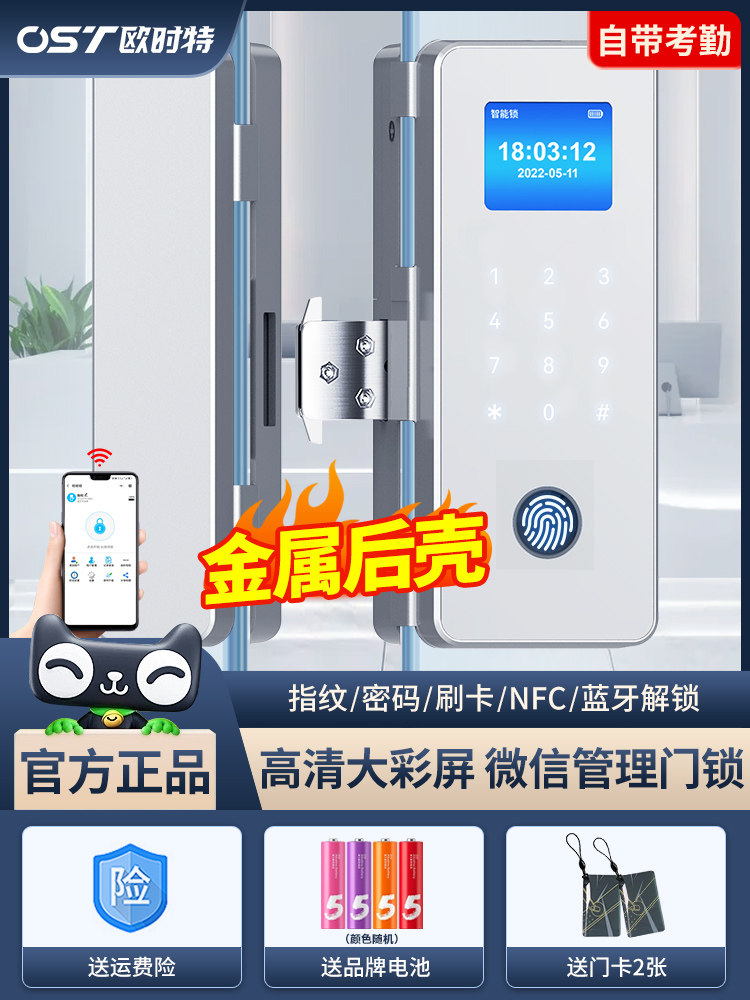 Office Glass Door Password Lock Double Door Double Opening Single Opening Company Shop Framed Electronic Smart Fingerprint Door Lock