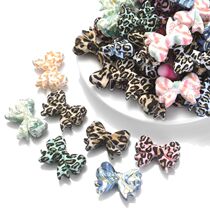 5Pcs Leopard Print Bows Silicone Beads 22x28mm Baby Teething