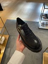 CELINE Arc de Triomphe crocodile pattern thick sole increased Mary Jane hollow thick heel womens shoes loafers