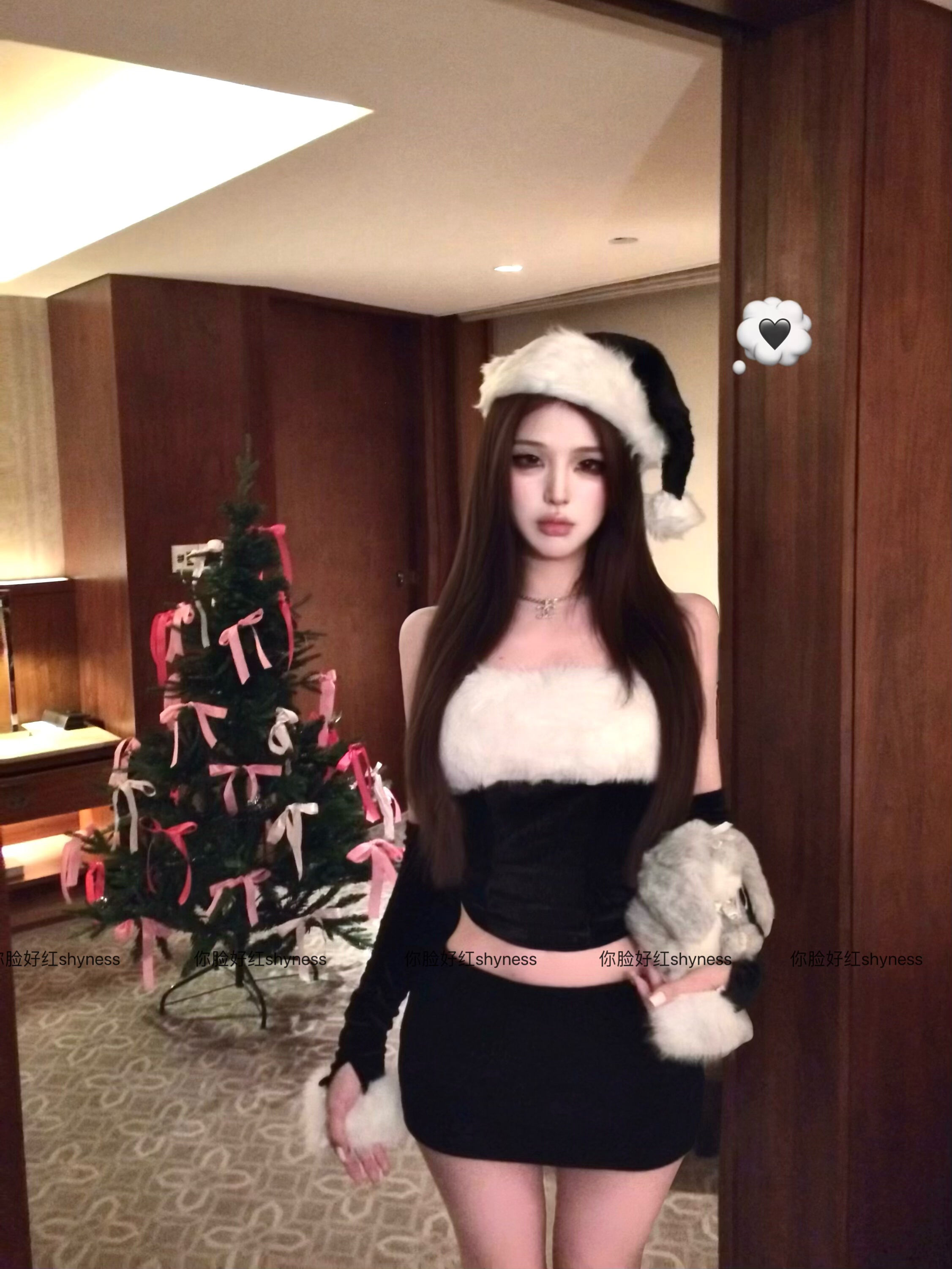 圣诞女装cos微胖怎么选？这款黑色毛绒分体套装真香了_cos服装_淘宝服装网, image size:2253x3002