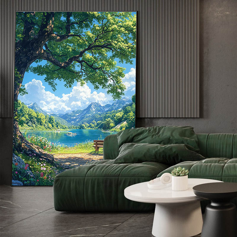 Simple Modern Nordic Wabi-Sabi Style Entrance Green-Shaded Living Room Decorative Oil Painting Creative Art Floor Painting