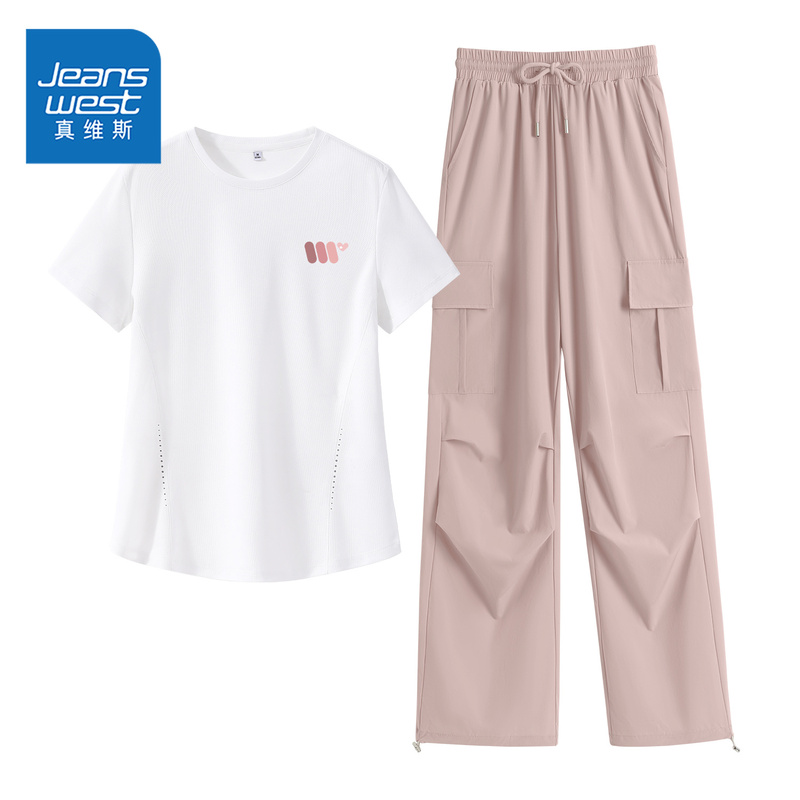 Jeanswest Casual Sports Suit for Women, Quick-Drying Short-Sleeved Summer Thin Cool Work Pants, Fitness Wear Two-Piece Set Jeanswest Casual Sports Suit for Women, Quick-Drying Short-Sleeved Summer Thin Cool Work Pants, Fitness Wear Two-Piece Set