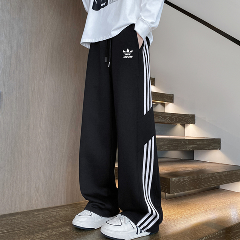 Lansem Clover Embroidered Logo Spring and Autumn Pure Cotton Casual Pants Sports Pants for Men and Women, Straight-Leg Sweatpants for Middle School Students