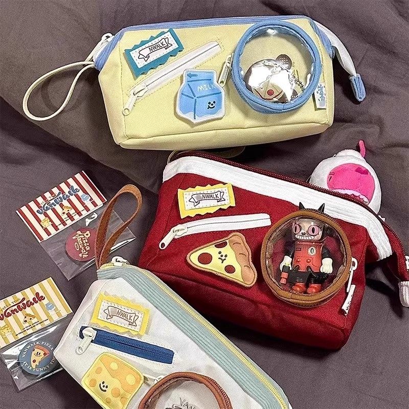 Cute Color-Blocked Pencil Case with Large Capacity and High Aesthetic Appeal for Young Female Students, Suitable for Middle School Students, Can Be Used as a Lunch Bag, Stationery Box, or Pencil Pouch