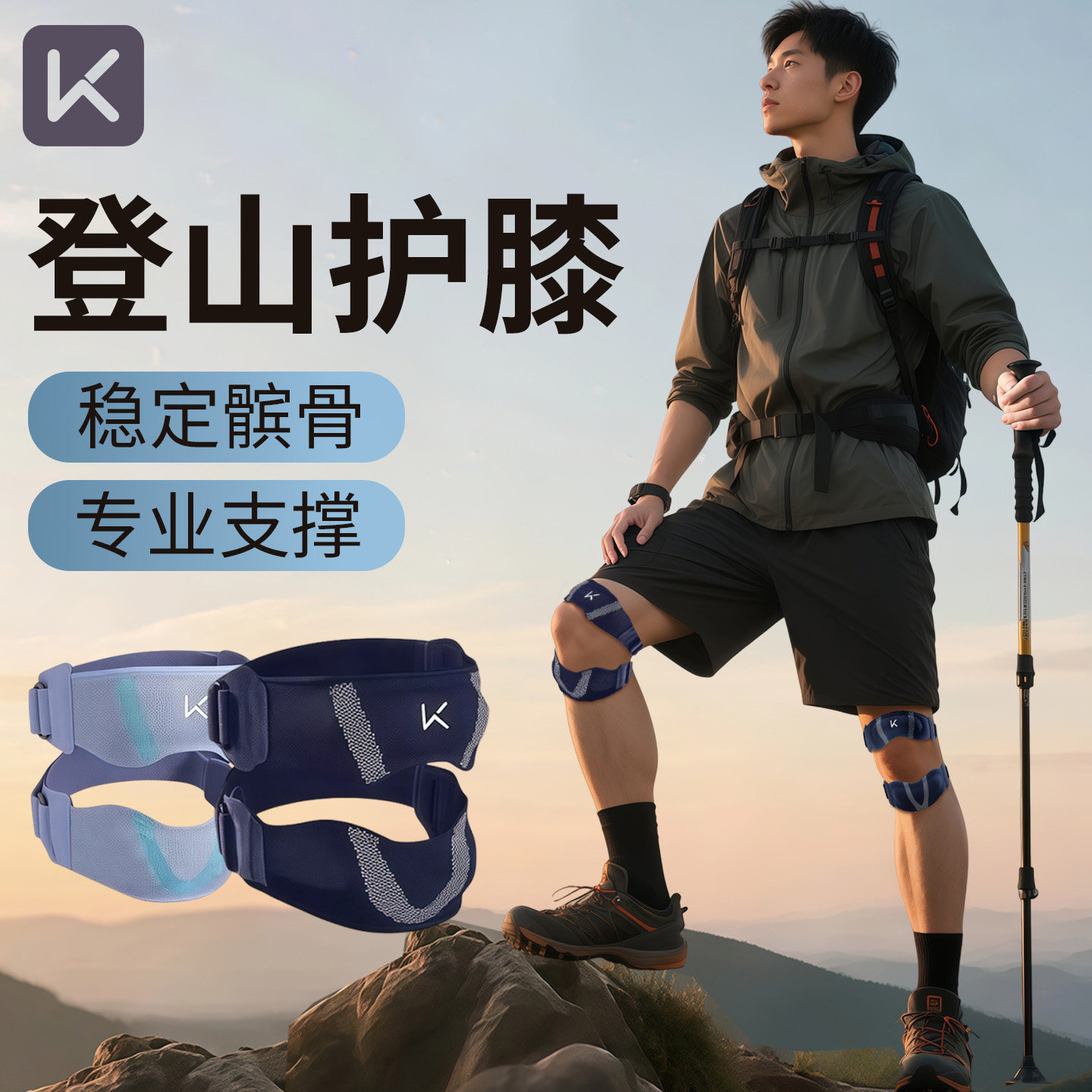 Keep登山髌骨带护膝运动男膝盖损伤专业级爬山专用女保护带徒步