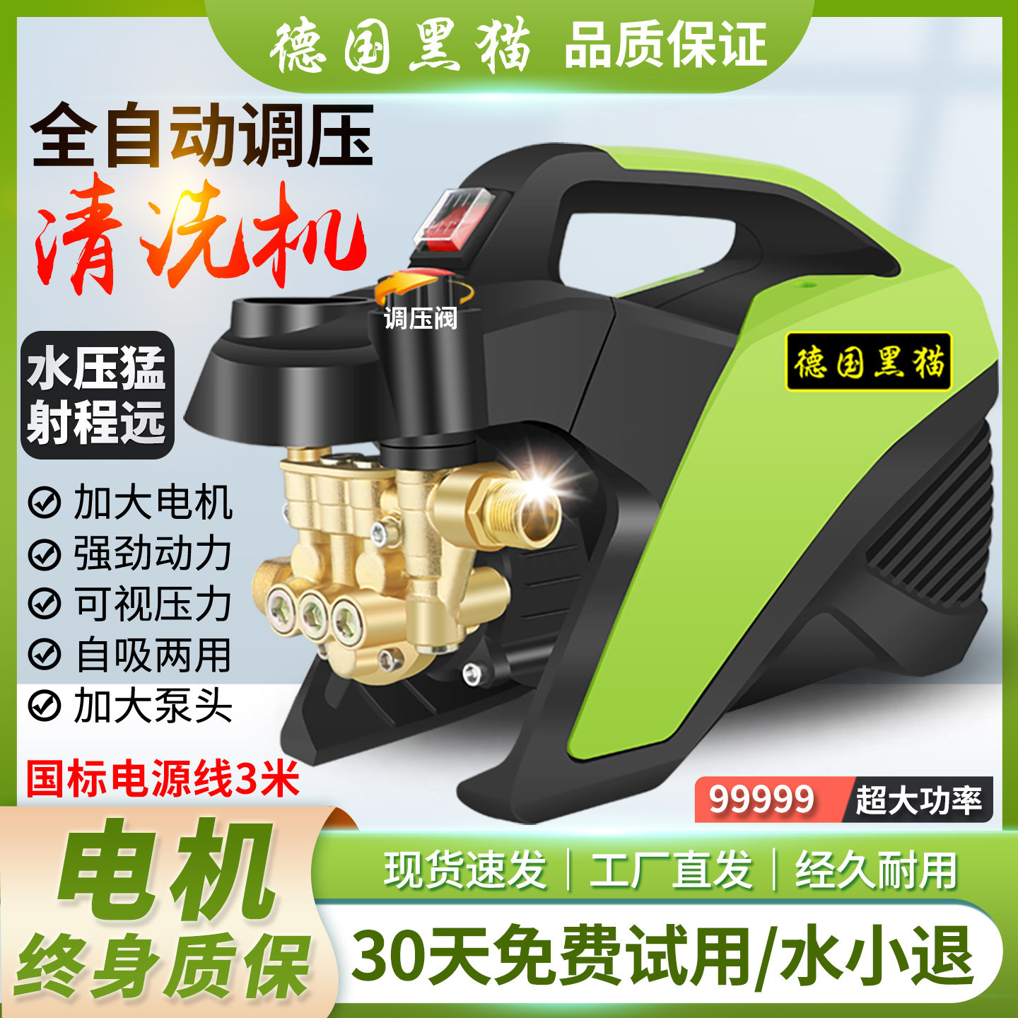 Black Cat Ultra-High Pressure Car Washer for Home Use 220V Fully Automatic High-Power Adjustable Pressure Cleaning Portable Car Washing Pump