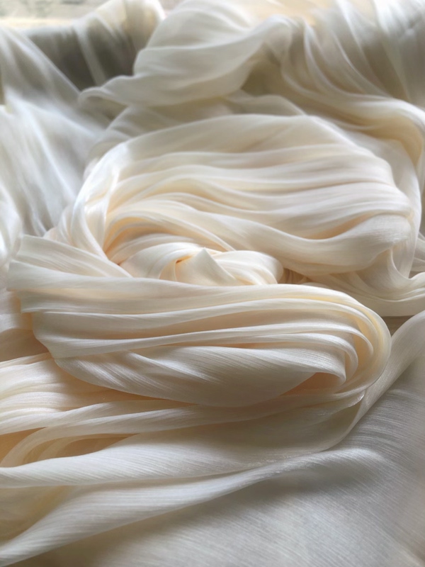 Magnolia Crepe Organza Fabric Is Soft and Smooth, Shiny Crinkle Fabric for Hanfu Dresses, Layered Skirts, and Satin-Like Texture