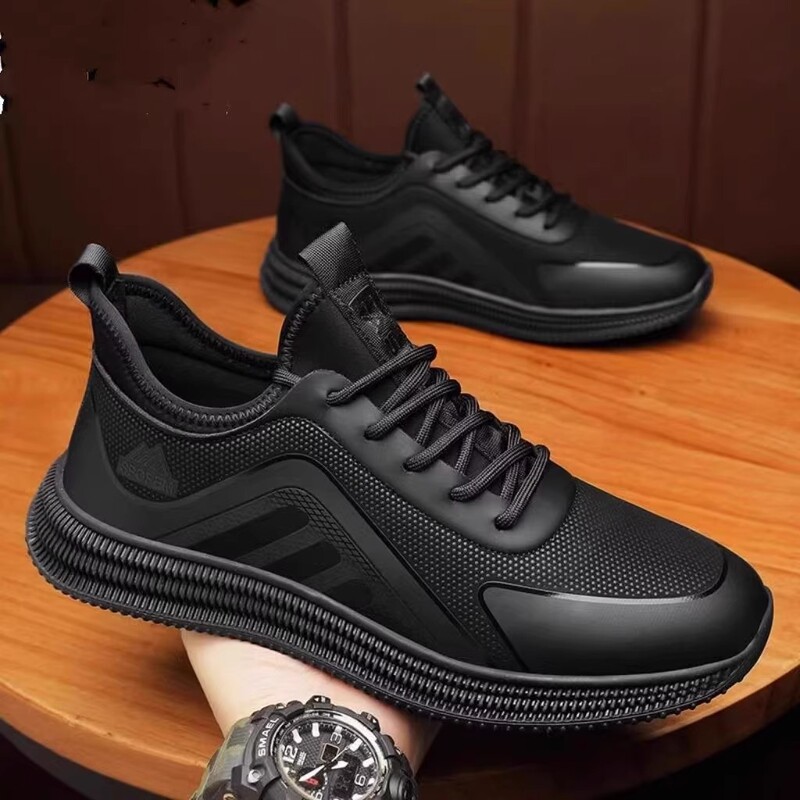Men's Shoes, Spring and Autumn Leather Waterproof and Non-Slip Shoes, Trendy and Versatile Black Soft-Soled Casual Sports Shoes, Men's Work Shoes