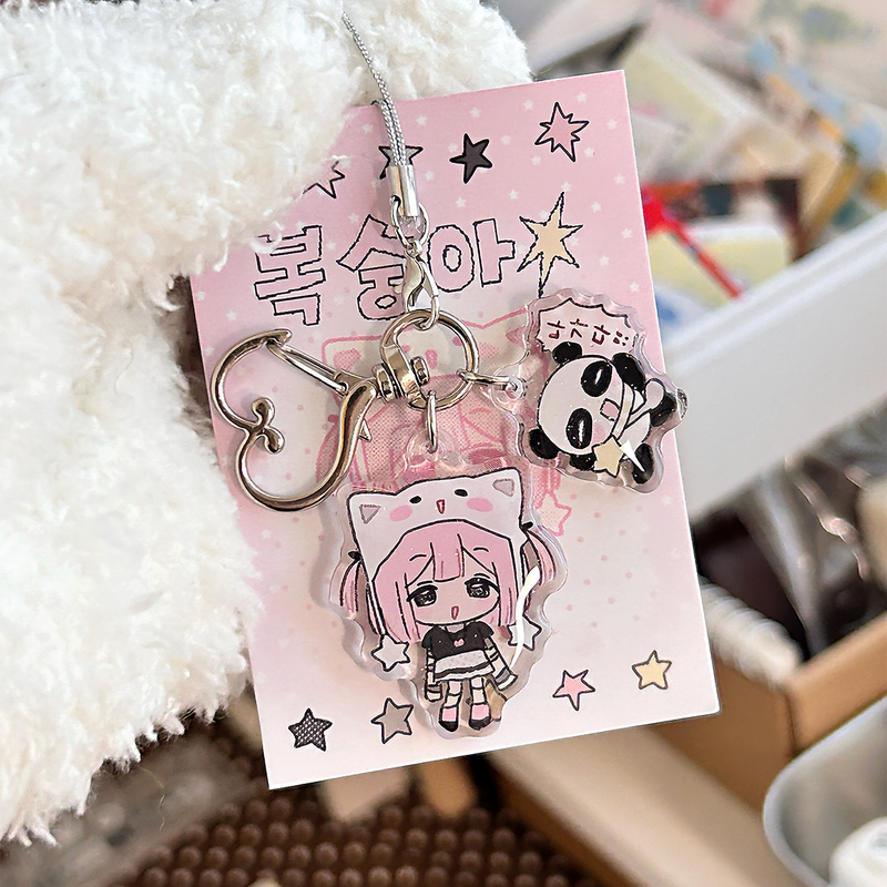 Xingzhiji Original 【Epoxy Glitter Pendant】 Cute Qq Girl Heart Cherry Blossom Buckle Pendant Decoration