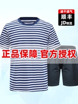 Sea Soul Shirt Summer Mens Physical Training Wear T-shirt Quick-drying Breathable Blue and White Striped Short Sleeve Shorts Set
